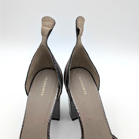 AllSaints Tia Snake-Embossed Platform Heels Women's Gun/Gold/Bronze Sz US11 EU41 - Picture 6 of 16